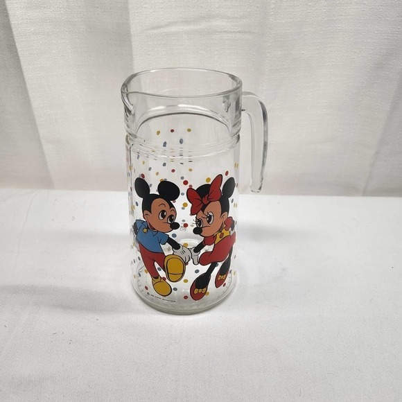 BEX Other - Rare BEX Disney Mickey and Minnie Mouse Glass Pitcher Made In France Heavy